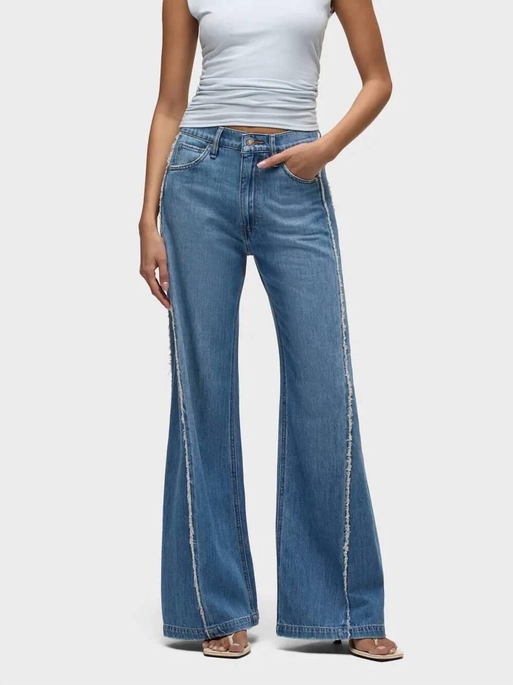 NEW HUDSON jodie loose fit wide leg with frayed seams jeans in unravel